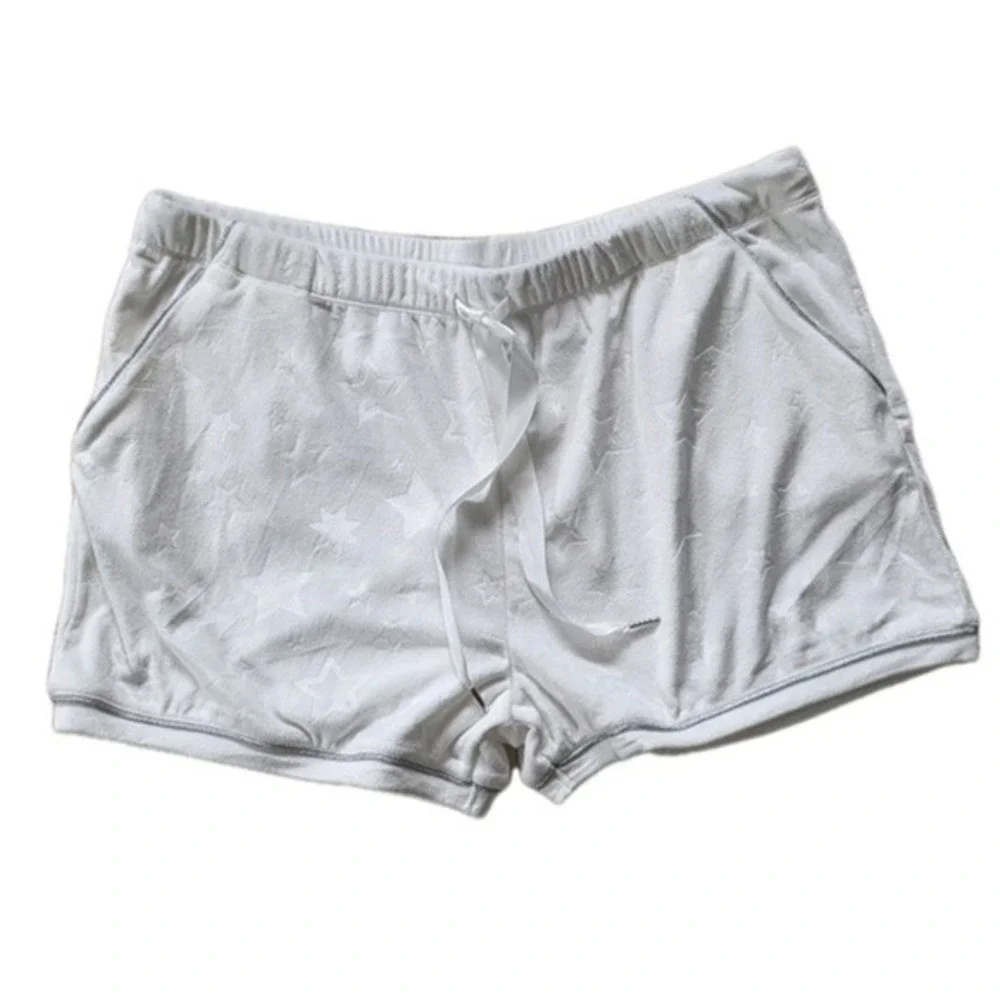 Jaclyn Intimates‎ Velour Sleep Shorts XL White Pockets Silver Trim